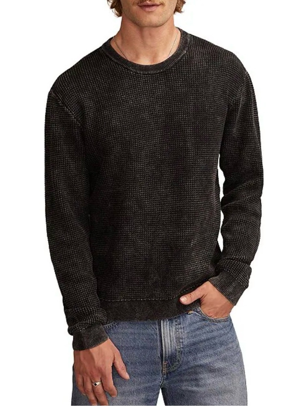 Lucky Brand Waffle Knit Long Sleeve Pullover Sweater